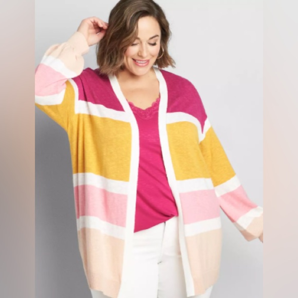 Lane Bryant Open Stripe Color Block Cardigan